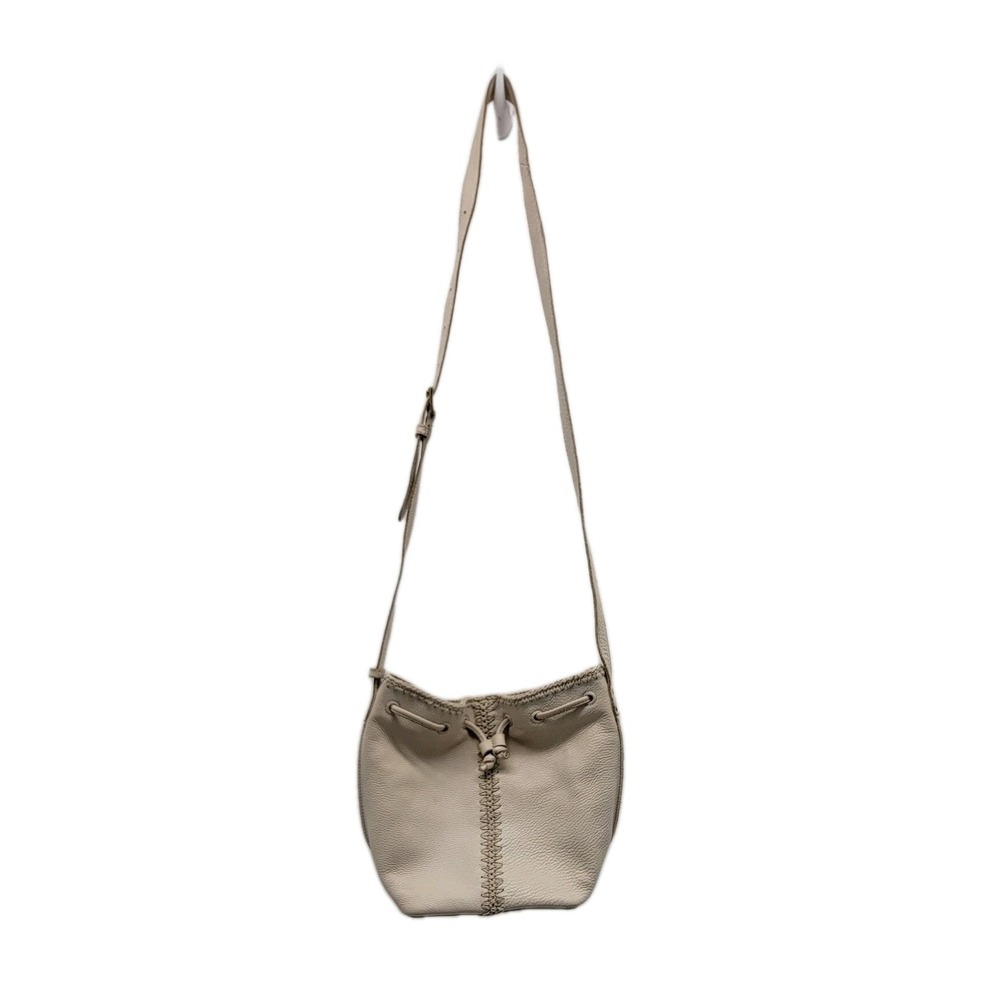 The Sak Drawstring Pebble Leather Crossbody Adjustable Bucket Bag Ivory